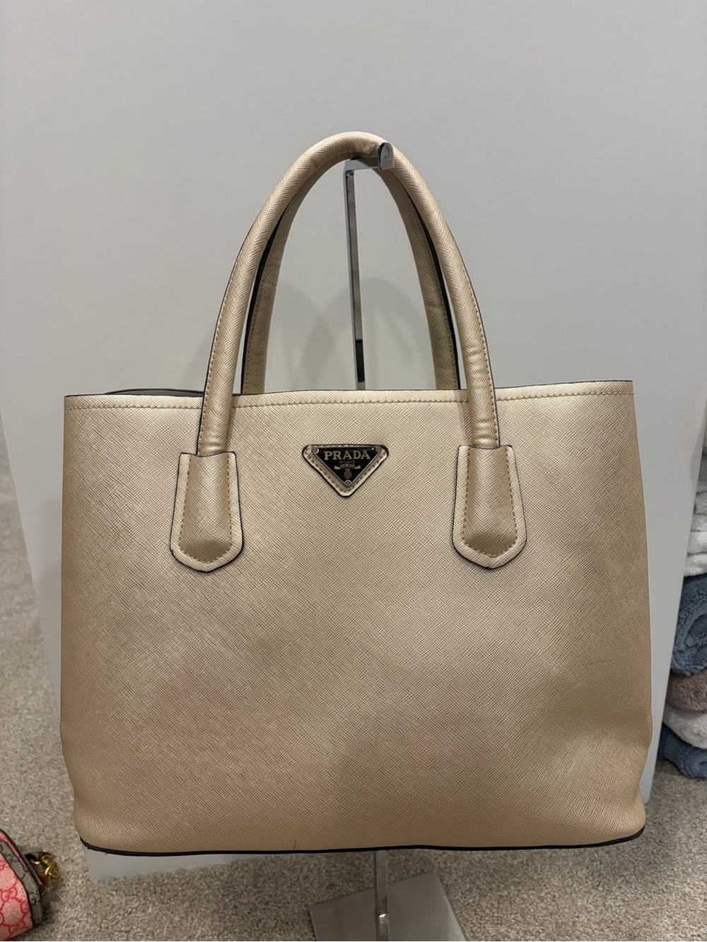 Metallic Beige Saffiano Leather Tote